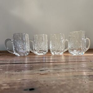 Set of 4 Mikasa Cut Glass Coffee Mugs Cups with Handles 12oz Christmas Tree New